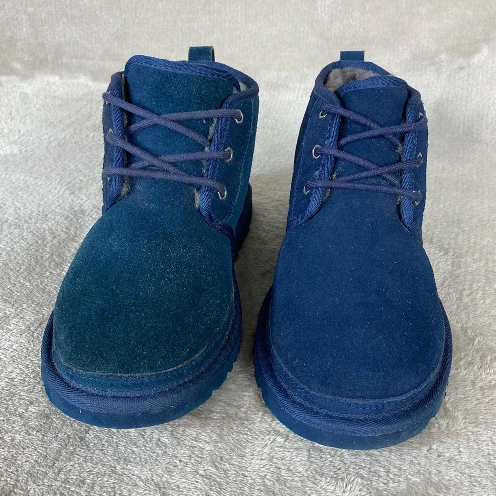UGG Neumel Boots Mens Size 9 Blue Suede Shearling Chukka Ankle Lace Up